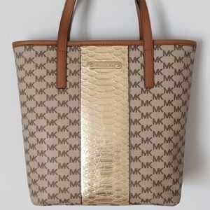 Michael Kors Brown Signature Tote Handbag Python With Accent. EUC